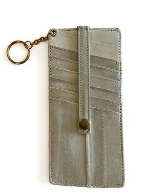 Leather Card Holder Keychain in Light Gray - Unbranded